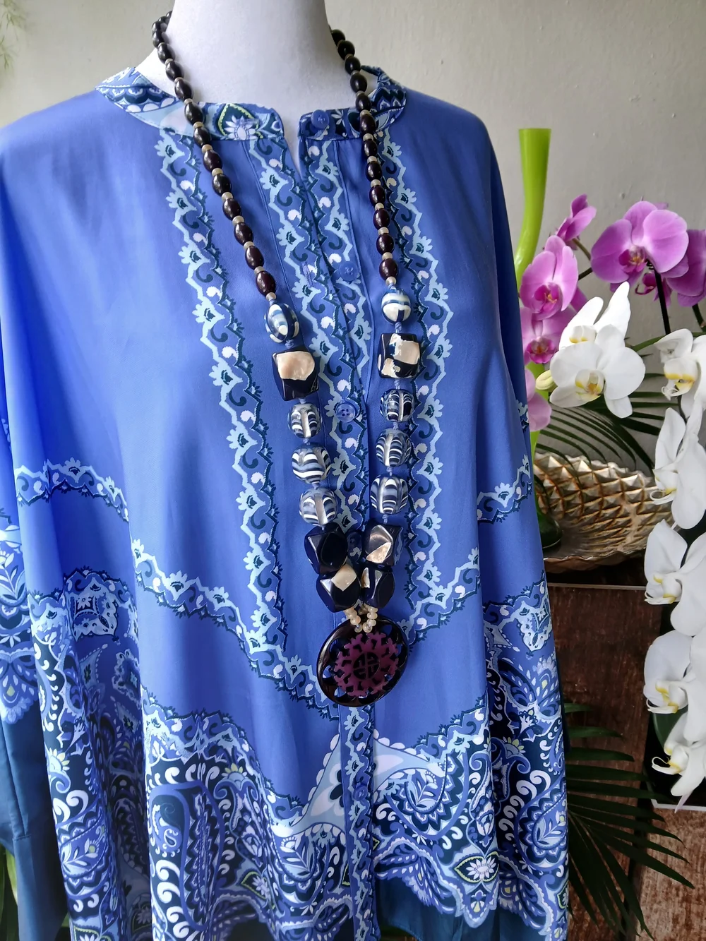 🔥Chico's Blue Printed Paisley Tunic Kimono Poncho Top & FREE GIFT L-XL - Picture 11 of 16